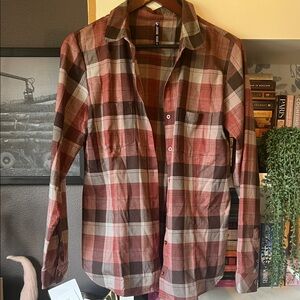 Kuhl Women’s Plaid Button-Up Shirt in Red and Brown